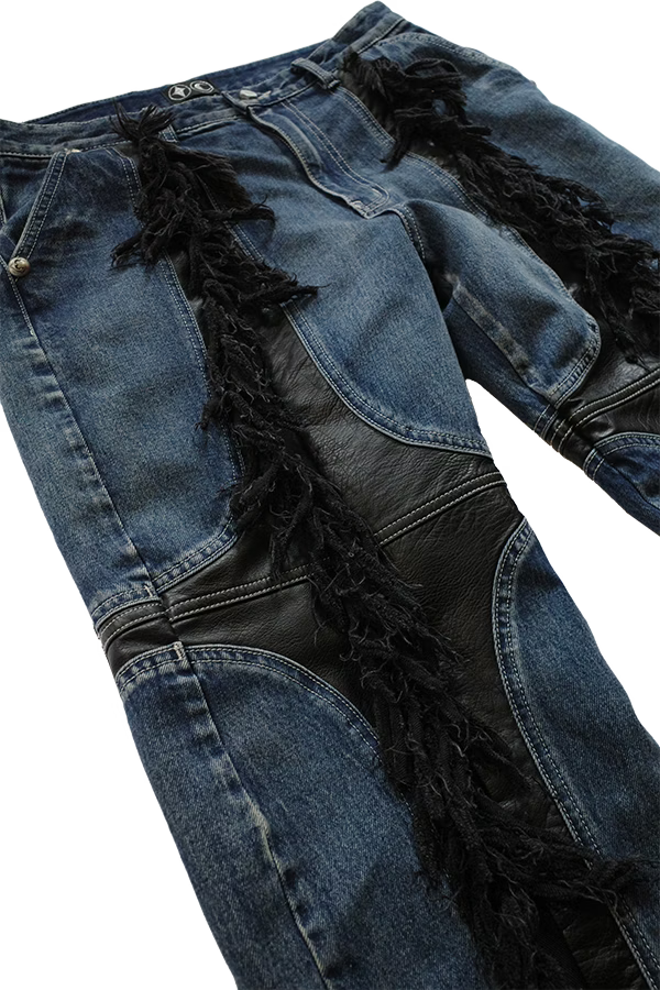 Thug Club_Mohican Leather Denim Pants (Blue&Black)