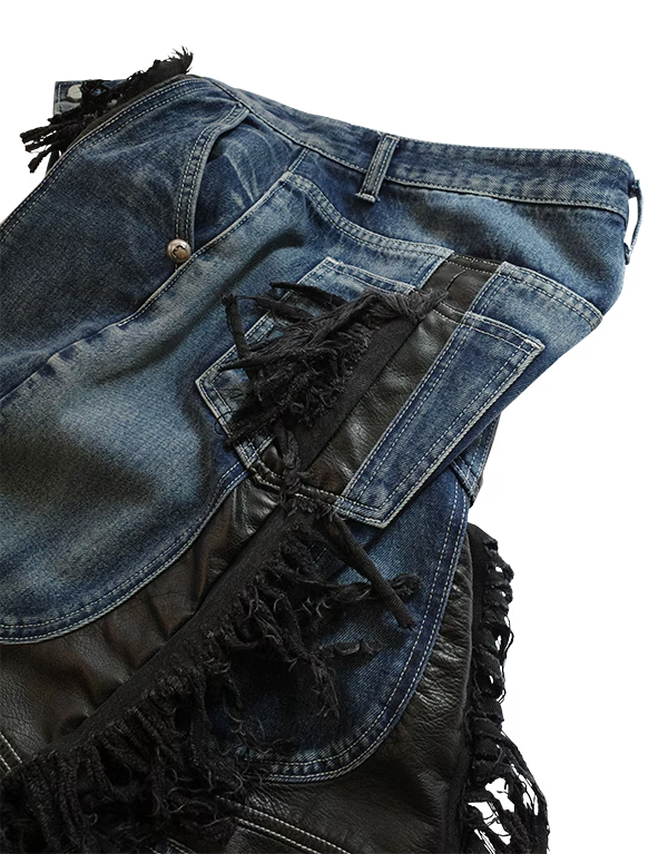 Thug Club_Mohican Leather Denim Pants (Blue&Black)