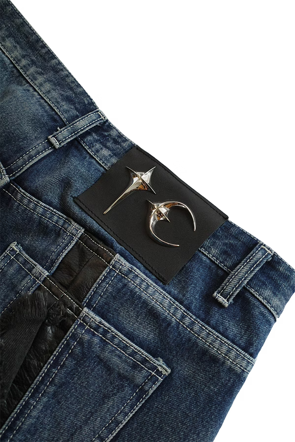 Thug Club_Mohican Leather Denim Pants (Blue&Black)