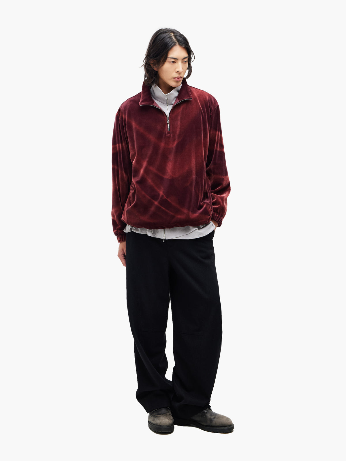 JiyongKim_Sun-Bleached Half-Zip Sweatshirt (Burgundy)