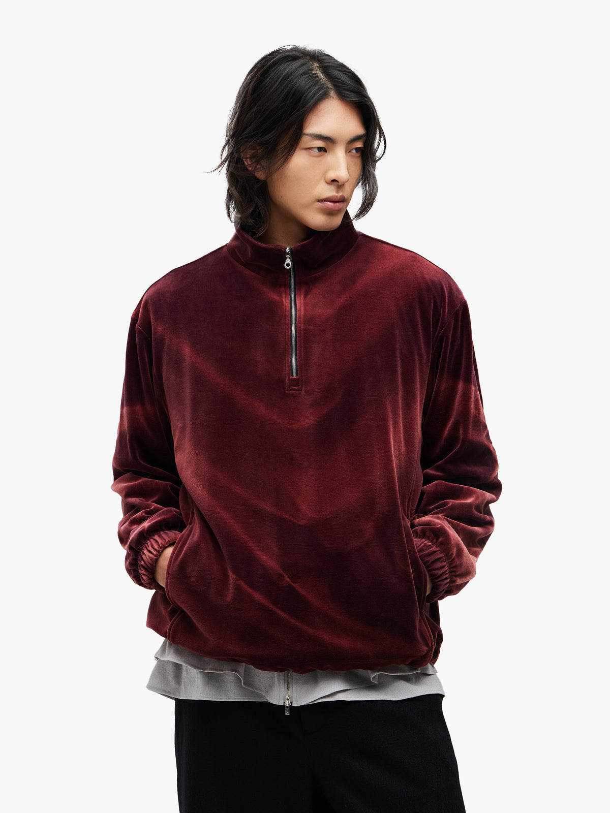 JiyongKim_Sun-Bleached Half-Zip Sweatshirt (Burgundy)