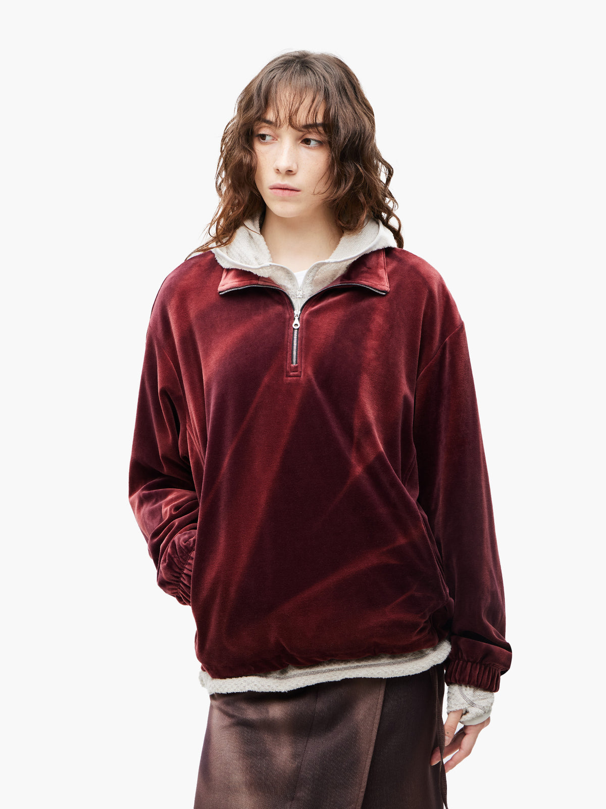 JiyongKim_Sun-Bleached Half-Zip Sweatshirt (Burgundy)