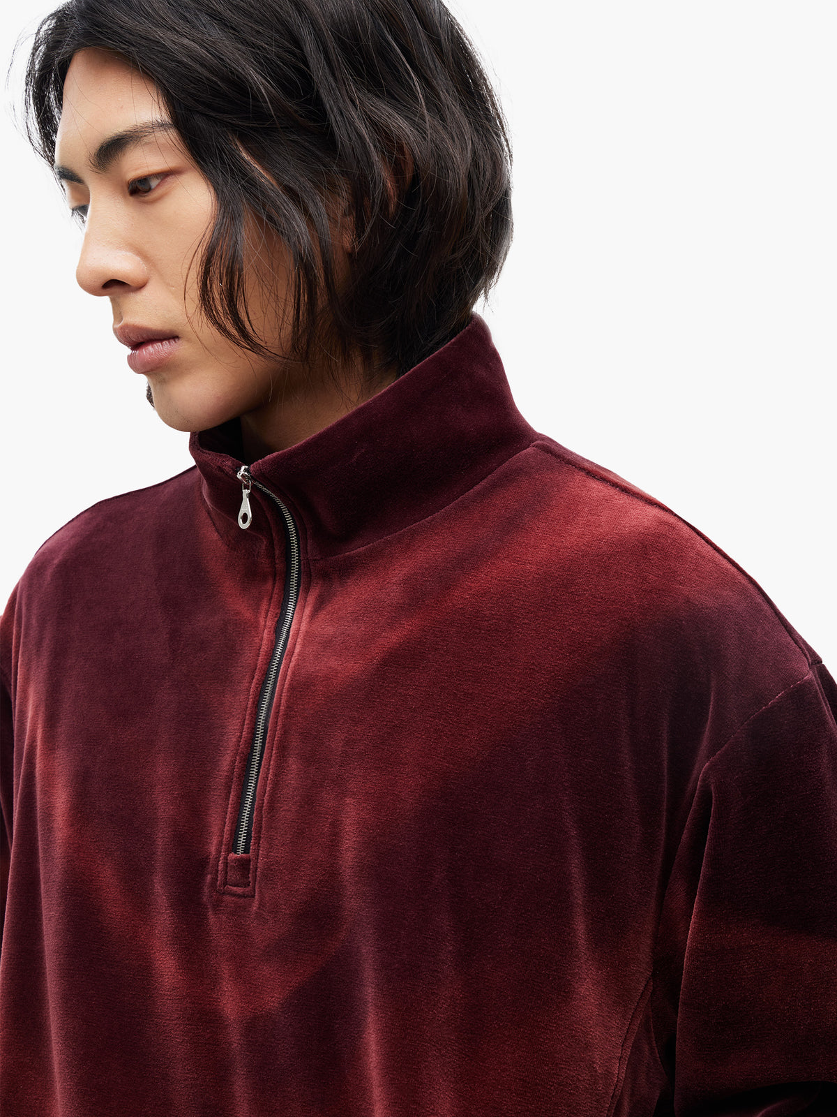 JiyongKim_Sun-Bleached Half-Zip Sweatshirt (Burgundy)