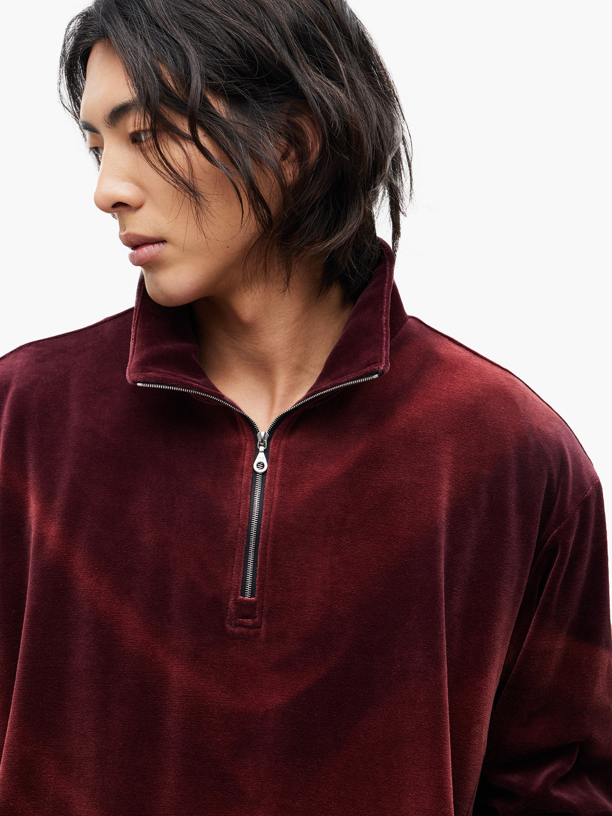 JiyongKim_Sun-Bleached Half-Zip Sweatshirt (Burgundy)