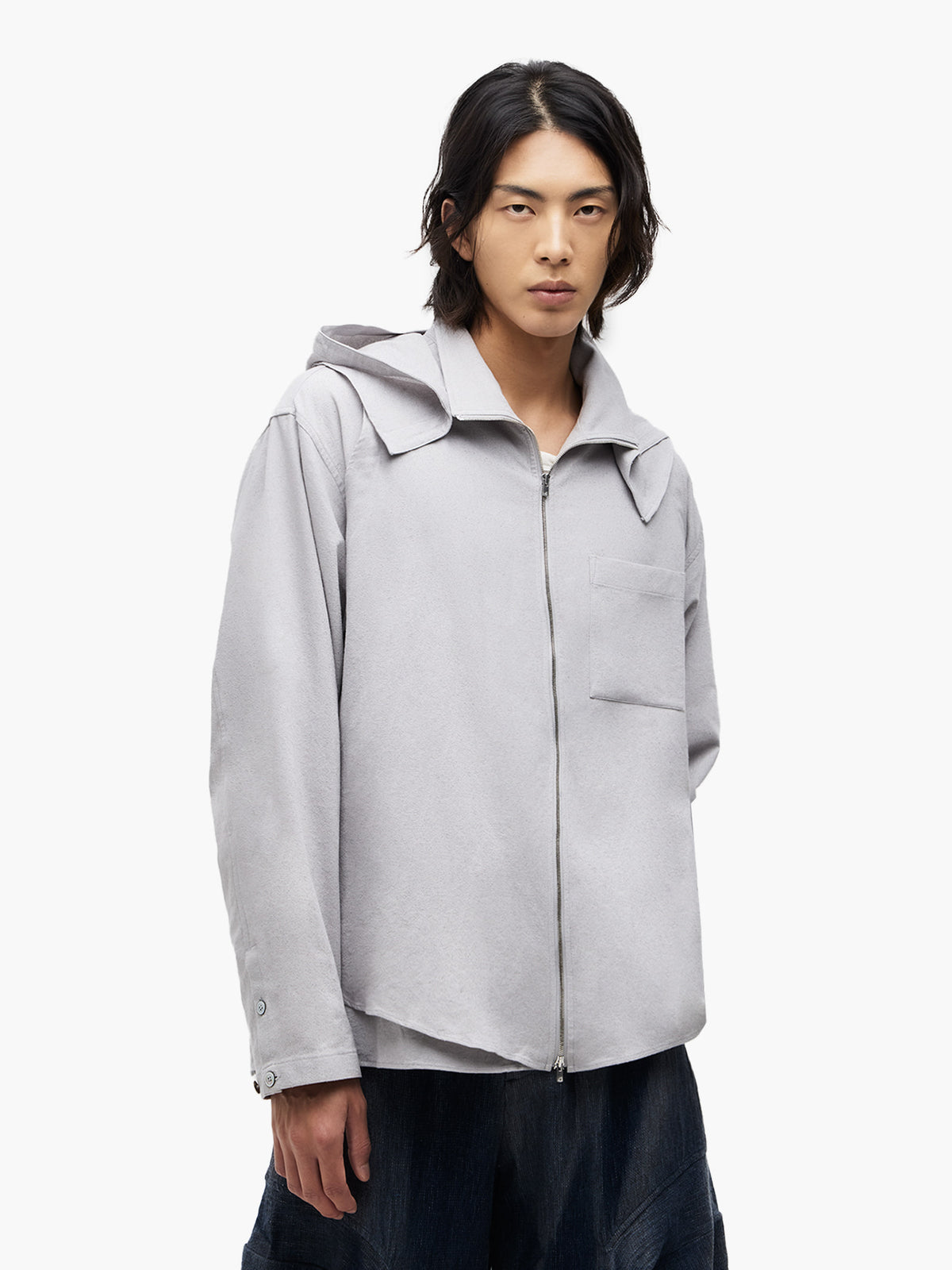JiyongKim_Hooded Layered Zip-Up Shirt (Off-White)