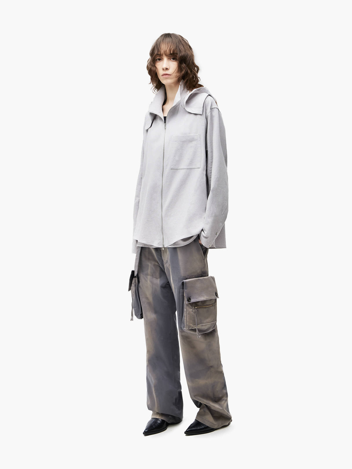 JiyongKim_Hooded Layered Zip-Up Shirt (Off-White)