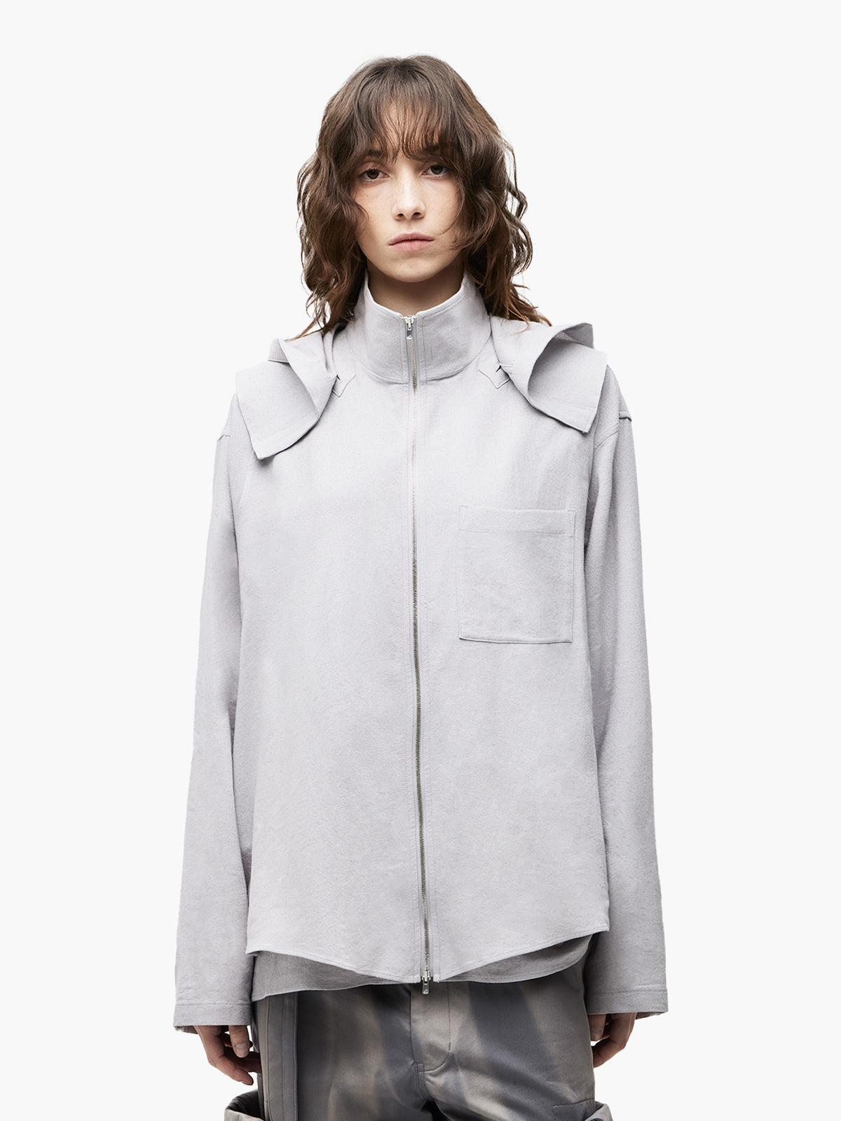 JiyongKim_Hooded Layered Zip-Up Shirt (Off-White)