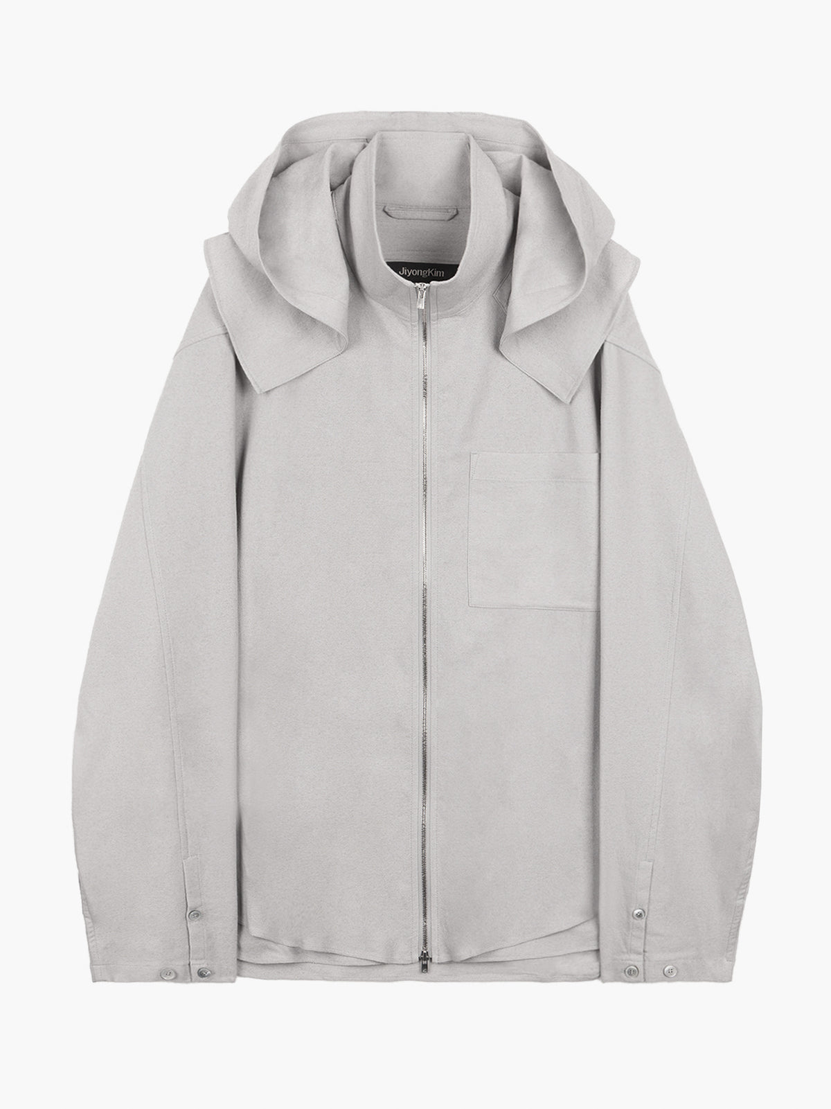 JiyongKim_Hooded Layered Zip-Up Shirt (Off-White)