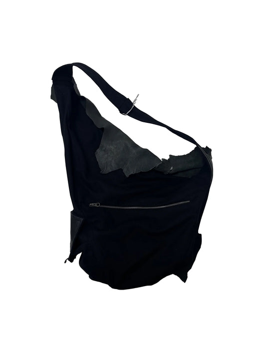 ALA TIANAN_Embroidered Lambskin Draped Cross-body Bag (Black)