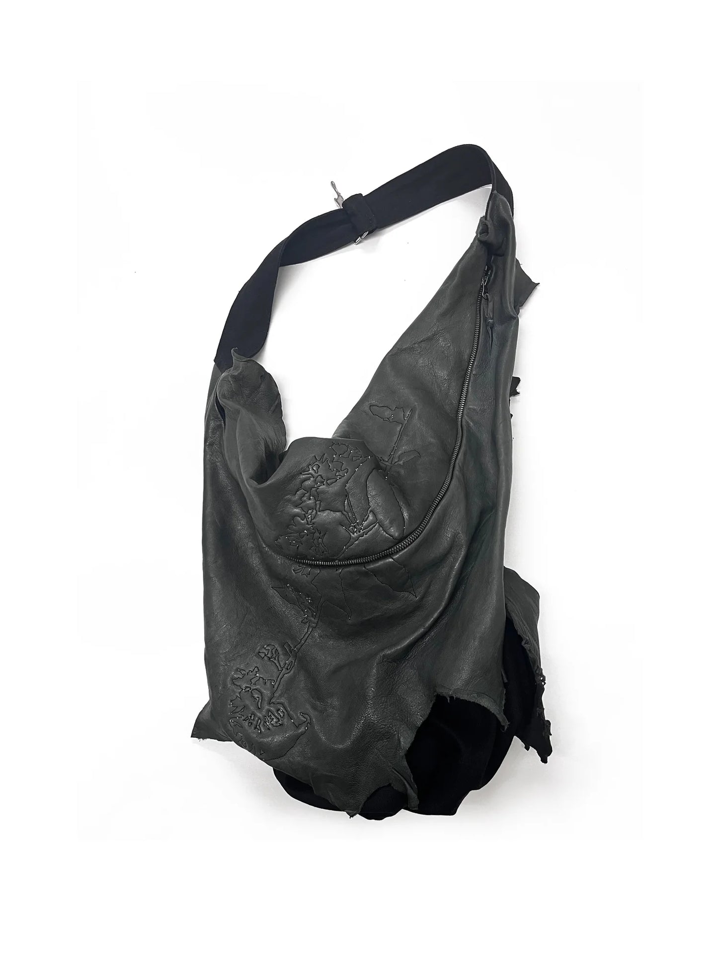 ALA TIANAN_Embroidered Lambskin Draped Cross-body Bag (Black)