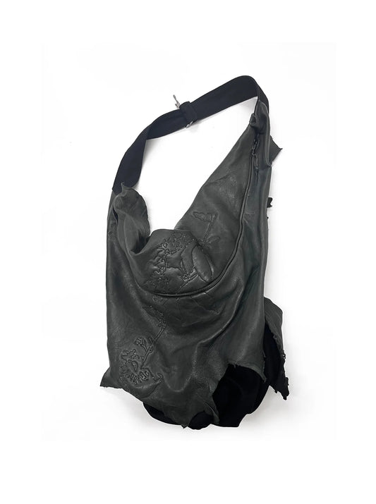 ALA TIANAN_Embroidered Lambskin Draped Cross-body Bag (Black)