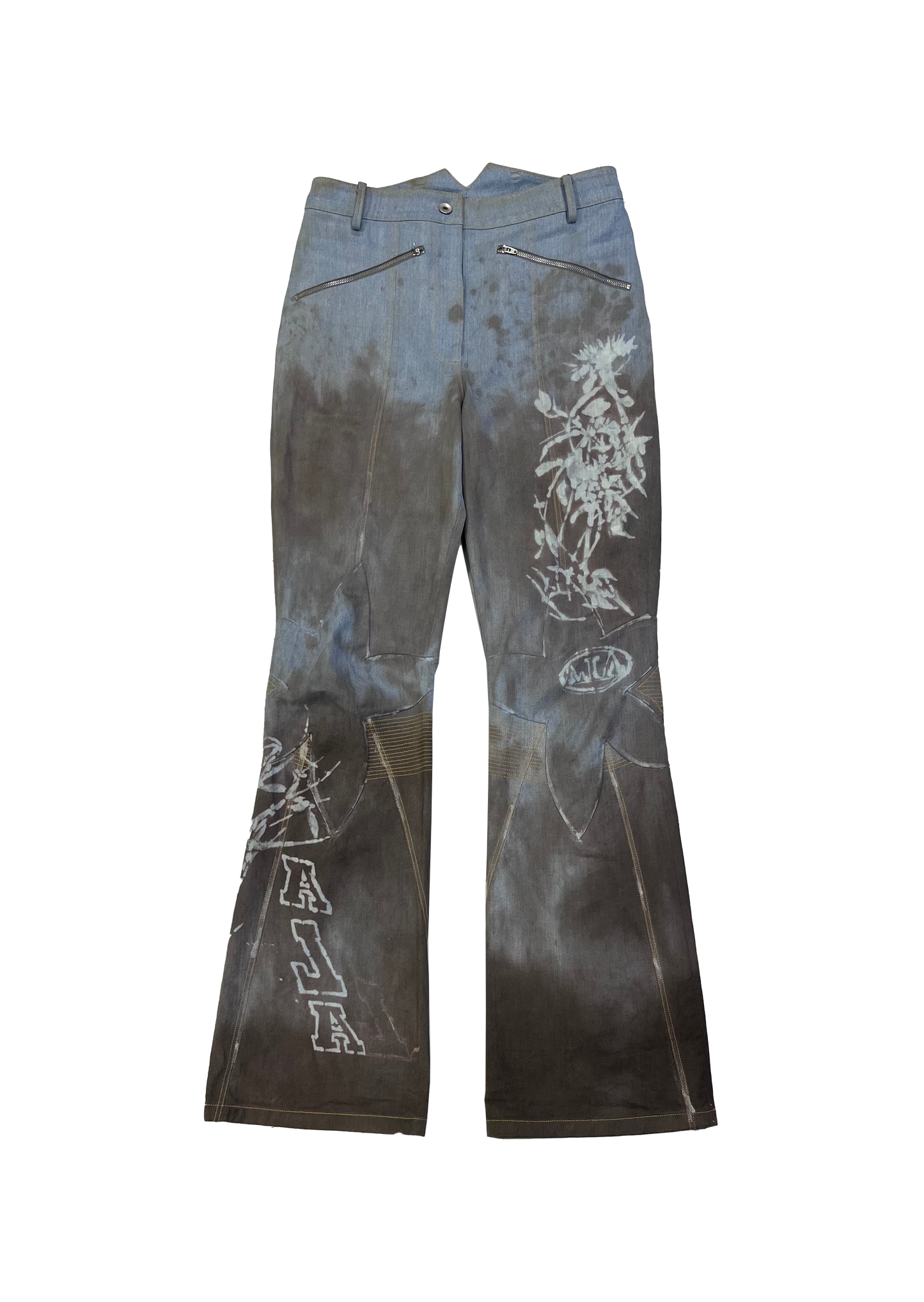 ALA TIANAN_MUD-DYED FLOWER KNEE FLARED JEANS (Denim)