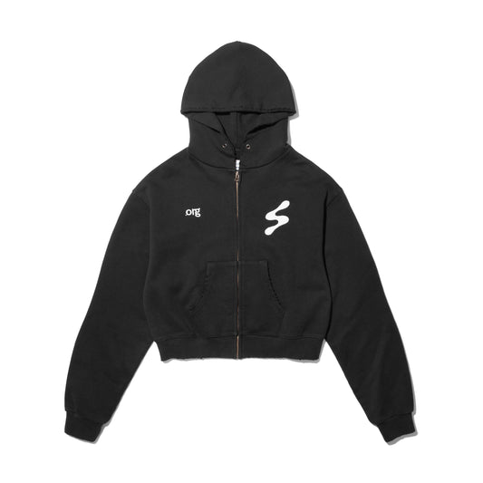 SABUKARU_sabukaru Cropped Zip Hoodie (Black)