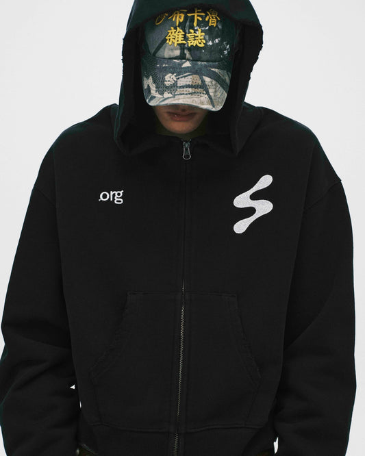 SABUKARU_sabukaru Cropped Zip Hoodie (Black)