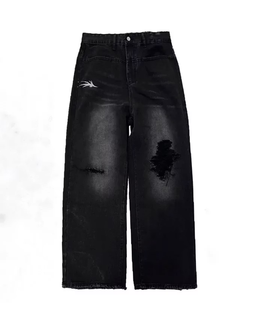 Ò line_Stab Pants *HANDMADE DESTROY (Black)