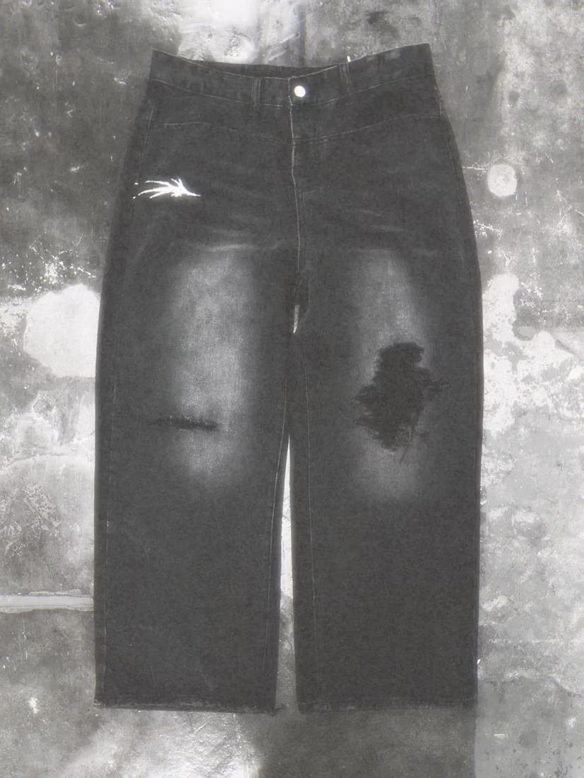 Ò line_Stab Pants *HANDMADE DESTROY (Black)
