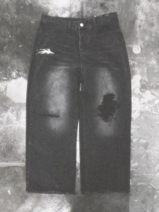 Ò line_Stab Pants *HANDMADE DESTROY (Black)