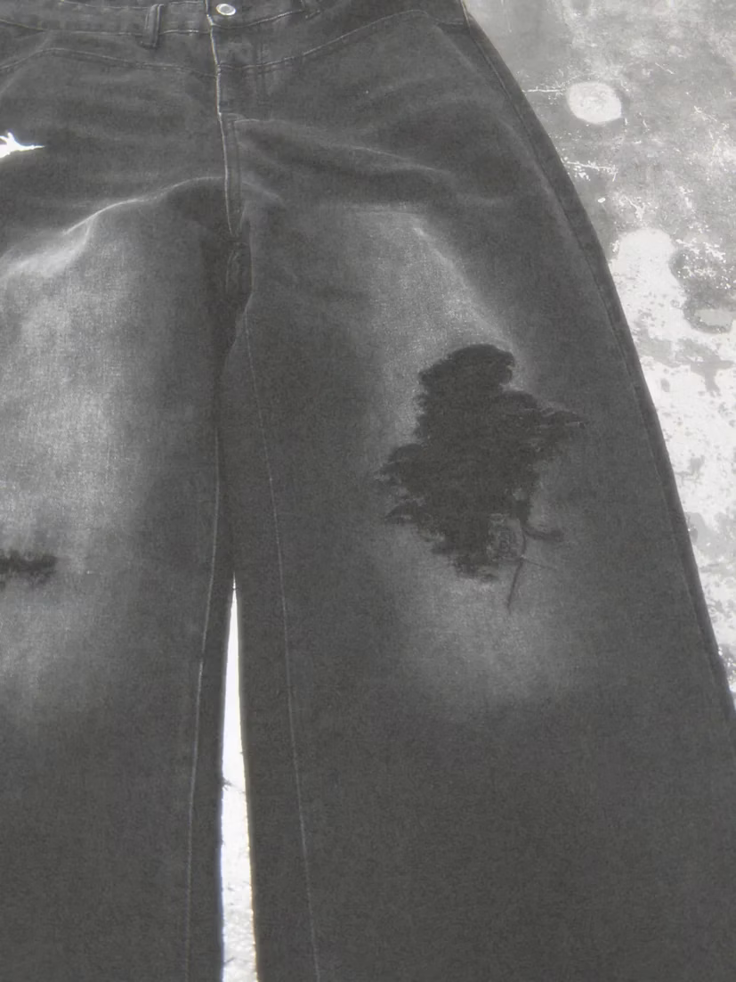 Ò line_Stab Pants *HANDMADE DESTROY (Black)