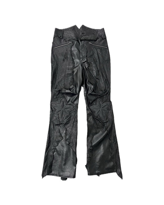 ALA TIANAN_LEATHER PLEATHER HYBRID KNEE PAD TROUSERS (Black)