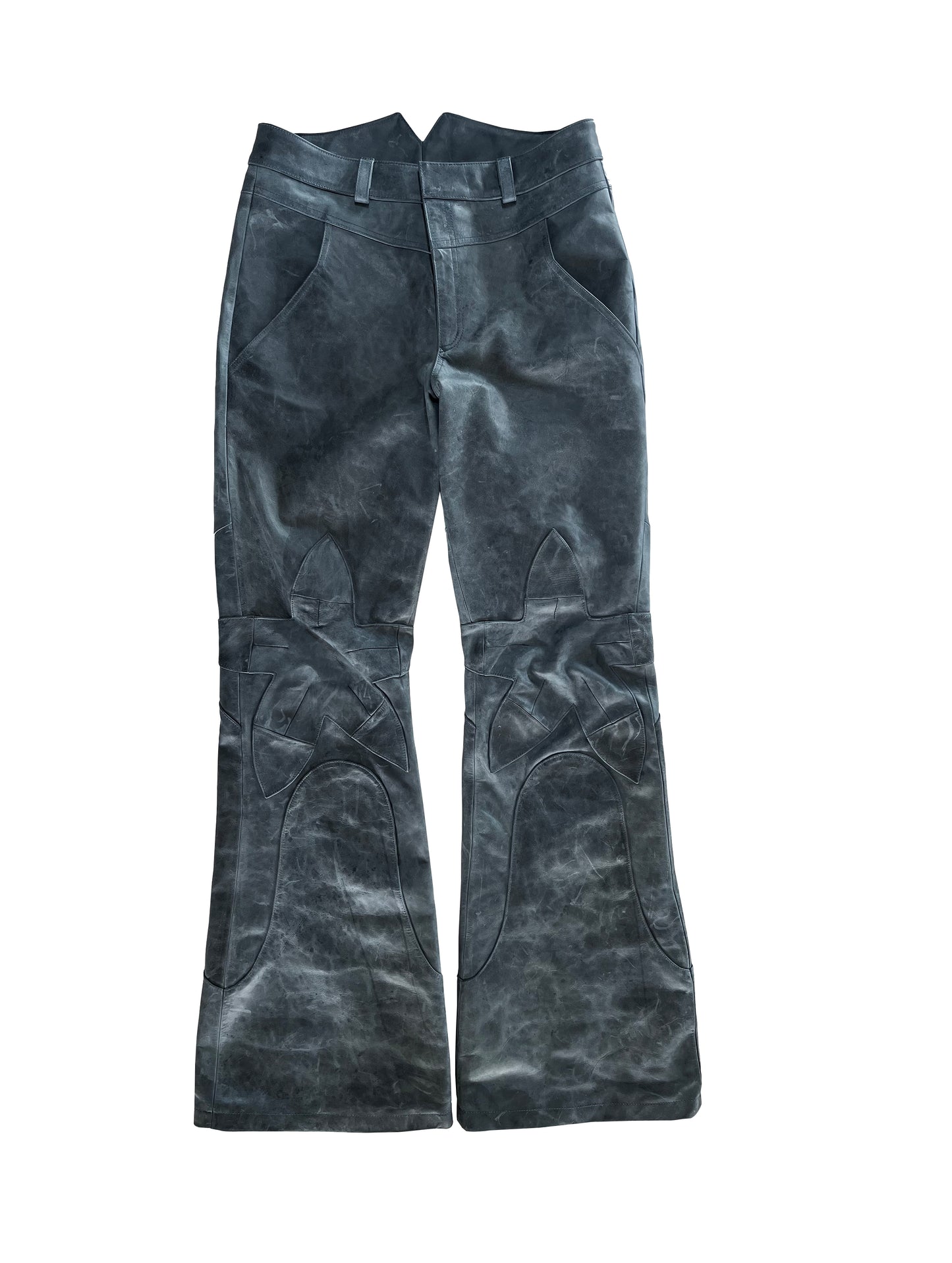 ALA TIANAN_WATER BUFFALO PULL-UP LEATHER TROUSERS (Silver)