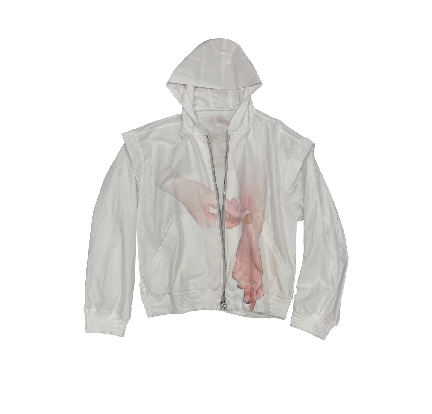 ALA TIANAN_Band-aid hand print zip up white hoodie (White)